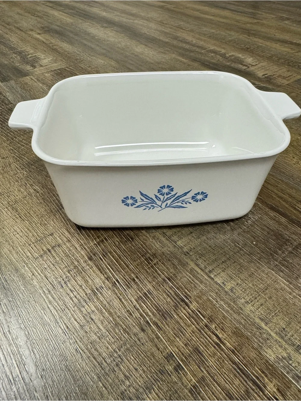 Corning Ware Vintage White Ceramic Baking Dish with Blue Floral Design